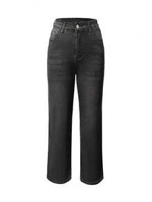 Jeans de pierna recta con forro térmico para el invierno - Gris Oscuro - Ver 7