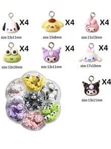 Sanrio Juego de 28 encantos de resina poliéster de estilo Kawaii de Sanrio, un kit de dijes de personajes de dibujos animados lindos para hacer joyas DIY, aretes y talla grande, paquete surtido para manualidades y accesorios, estilos variados