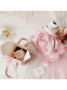 1 pieza Caja de regalo con forma de bolso en color melocotón, caja de presentación de recuerdo de boda/cumpleaños