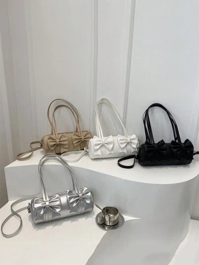 1pc Pu Zipper Closure Niche High-End Underarm Bag Women's Bag, Fashionable Boston Bow Hand-Held Messenger Bag Suitable For A Variety Of Occasions, Comfortable And Adjustable Shoulder Straps, Versatile And Not Picky, Suitable For Outdoor, Play, Commuting, School Use, The Perfect Gift For Women