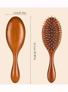 1 pieza Peine de madera de sándalo con cojín de aire, peine de masaje de madera antiestático para desenredar, estimular el cabelludo, crecimiento y engrosamiento del cabello, cuidado corporal para viajes, al aire libre, deporte, oficina, escuela - Marrón - Ver 4