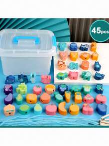 22/45 piezas Juguete educativo de madera para niños, cuentas en forma de frutas y vehículos, desarrollo de coordinación mano-ojo, ideal para aprendizaje temprano - Naranja - Ver 1