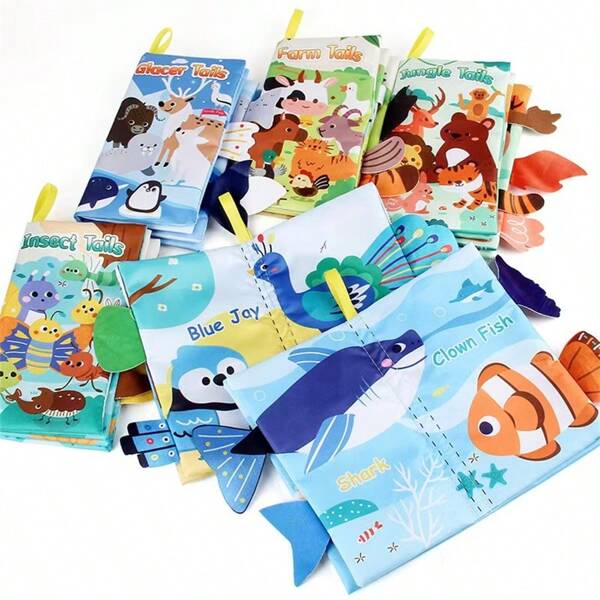 Infant Toddler Early Learning Animal Tail Cloth Book, Ocean Animal Hand Cloth Book, Farm & Forest Animal Cloth Book Toy
