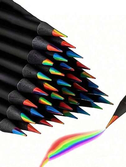 6支装巨型彩虹色铅笔，木质多色彩虹铅笔，多色绘画铅笔，素描绘画可擦橡皮文具