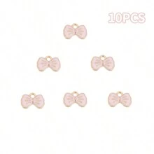 10/40Pcs 4 Style Romantic Enamel Flat Bowknot Charms Pink Bowknot Kawaii Dangle Pendants Bulk For Women Jewelry Making Earrings Necklace Bracelets Valentine's Day DIY CraftsSupplies