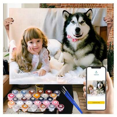 Huacan 1 pachet pictură digitală personalizată pentru animale de companie, pictură digitală personalizată acrilică fără ramă, cadou de sărbătoare pentru adulți cu 24 de culori, potrivită pentru iubit/iubită, tată/mamă, familie/prieteni/animal de companie, pictură de aniversare, decor pentru sufragerie și casă, imprimare cu model