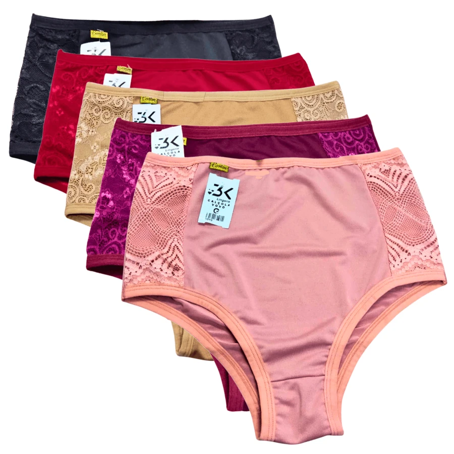 Kit 5 Panties Women's High Waist Hot Pants REGULAR And PLUS SIZE Comfort (KIT 5 Maria) - Multicolor - View 1
