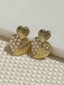2pcs Luxury Faux Pearl Heart Angel Love Dangle Earrings, Suitable For Women's Holiday And Daily Wear - Earring - View 4