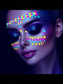 2/3/8pcs, Music Festival Fluorescent Face Tattoo Sticker Set,8 Sheets Temporary Tattoo Stickers, 10.5*15cm/Sheet Waterproof Masquerade Party Neon Glow Tattoo Sticker, Party Decor Supplies, Party Favors, Night Party Supplies, Glow In Dark Party Supplies For DIY Women Girls' Christmas Eve,For Music Festival