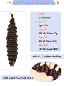 20/22/30 Inch Dark Brown Soft Ocean Wave Crochet Hair Deep Wave Twist Crochet Hair Extensions Curly Braiding Hair 1 Packs Long Wavy Water Wave Braids For Women Synthetic Crochet Braid Hair (20/22/30 Inch, 1B)