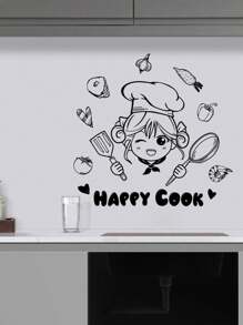1 miếng dán tường in hình cô gái hoạt hình, nhãn dán, decal dán tường, decal vinyl trang trí nhà cửa, vật dụng trang trí mùa xuân làm mới ngôi nhà của bạn, nhãn dán trang trí lễ hội quà tặng sinh nhật tốt nghiệp trang trí nhà bếp - màu đen - Xem 10