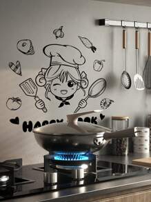 1 miếng dán tường in hình cô gái hoạt hình, nhãn dán, decal dán tường, decal vinyl trang trí nhà cửa, vật dụng trang trí mùa xuân làm mới ngôi nhà của bạn, nhãn dán trang trí lễ hội quà tặng sinh nhật tốt nghiệp trang trí nhà bếp - màu đen - Xem 6