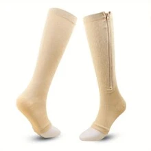 1 Pair Compression Zip Socks Zip-Up Solid Color High Elasticity Knee High Stretchy Support Stockings With Open Toe Health Care - Multicolor - View 12