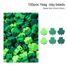 50/100pcs St. Patrick's Day Green Clover Polymer Clay Beads, For Jewelry Making, DIY Necklace, Bracelet, Earrings And Craft Projects