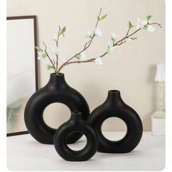 1 st Vit plast cirkulär blomstervasdekoration, simulerad torr blomdekorationsvas, konstnärlig vas för blomsterarrangemang, enkel utställningshallsdekoration i vardagsrummet