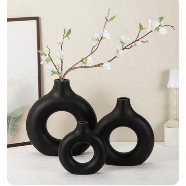 1pc White Plastic Circular Flower Vase Decoration, Simulated Dry Flower Decoration Vase, Artistic Vase For Floral Arrangements, Simple Living Room Exhibition Hall Decoration Rama Rama Gifts Birthday Graduation E-I-D