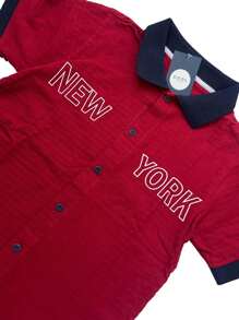 Kids Basic Plain Button Down Shirt Boy Youth Male Cotton - 紅色 - 查看 4