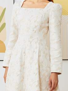 Embroidered Long White Square Neck Luxury Party Evening Gown Dress For Women, Wedding Guest Dress