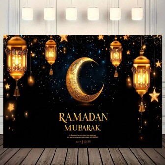 شريحة رمضان مبارك بانر من البوليستر - ديكور إنيق لرمضان والعيد، مثالي لخلفية التصوير وإمدادات الحفلات