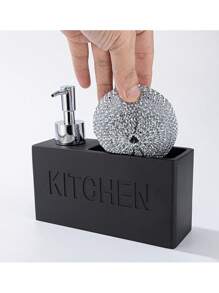 Bouteille distributrice de savon liquide pour cuisine, bouteille de recharge de savon moussant pour les mains en résine blanche avec support d'éponge