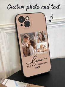 1pc Customized 3-Photo Personalized Phone Case, Featuring Couple, Family, Wedding Photos, Pet Portraits, Monogram, Short Phrase, Compatible With A14, A21s, A32, A33, A34, A35, A15, A23, A55, Compatible With IPhone 13/14/15/16 Pro Max,International Version, Not The Domestic Version - Black - View 4