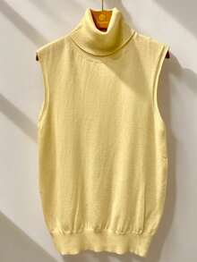 Kamizelka dzianinowa z kołnierzykiem typu stacked dla kobiet, sweter bez rękawów, dopasowany krój, prosta i uniwersalna podstawa