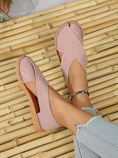 Sandálias femininas estilo britânico retrô, versáteis, novas, casuais, confortáveis, bico redondo, oco, respirável, com fundo macio, antiderrapante, bico fechado, romanas, minimalistas, rosa sujo