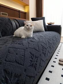1pc Cream-Colored Plush Sofa Cover, Non-Slip Sofa Pad For Home Use In Autumn/Winter, Pet-Friendly Sofa Protector, Suitable For Bedroom, Living Room, Office, Home Decor