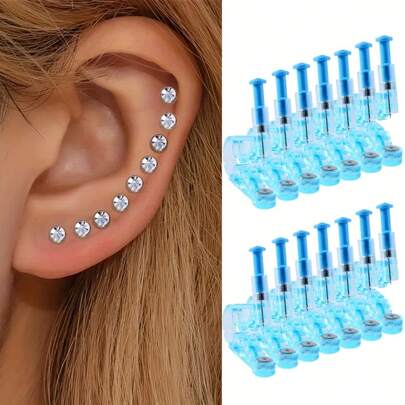 5/10/20 pezzi Kit per piercing all'orecchio - Orecchini a perno con perforatore monouso per orecchini in cristallo, strumento per piercing di naso, labbra e corpo, pistola monouso per piercing all'orecchio per uso domestico, facile da usare e pulire