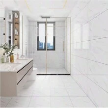 30/50pcs Minimalist White Glossy Faux Ceramic Tile/Marble Wall Sticker, Self-Adhesive Waterproof Removable Vinyl Wallpaper, Suitable For Kitchen, Bathroom, Living Room, Ceiling Decor - Easy To Install, Smooth Surface - Multicolor - View 6