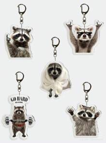 1PC Rocking Raccoon Keychain: Cute And Fun Raccoon Keychain, Perfect Gift For Bag Accessories, Jewelry Lovers. Ideal For Girlfriends And Boyfriend ,Party Event Gifts , Animal-Themed Cell Phone Decorations, Etc. Car Accessories Bag Charm School Cartoon Animal Gifts For Mother, Father, Graduation, And Teacher - Multicolor - View 12