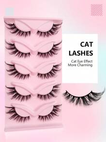 Asiteo 5 Pairs Cat Eye Lashes 3D Faux Mink Eyelashes Winged End Eye Elongated Eyelashes Manga Fake Lashes Soft Natural Long Full Strip Lashes - 眼尾拉長款 - 查看 4