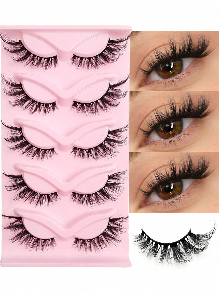 Asiteo 5 Pairs Cat Eye Lashes 3D Faux Mink Eyelashes Winged End Eye Elongated Eyelashes Manga Fake Lashes Soft Natural Long Full Strip Lashes - 眼尾拉長款 - 查看 1