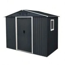 8ft X 4ft Outdoor Metal Storage Shed With Window And Metal Foundation For Backyard, Patio, Lawn (Black And White),CozyUp