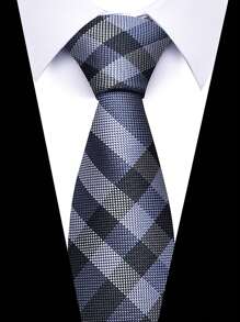 AlanKing 1pc Men's Dark Blue Plaid Striped Paisley Necktie Formal And Party Accessories For Men's Gift Men Necktie