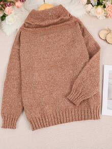 Plus Size Casual Loose High Collar Drawstring Knit Pullover, For Winter