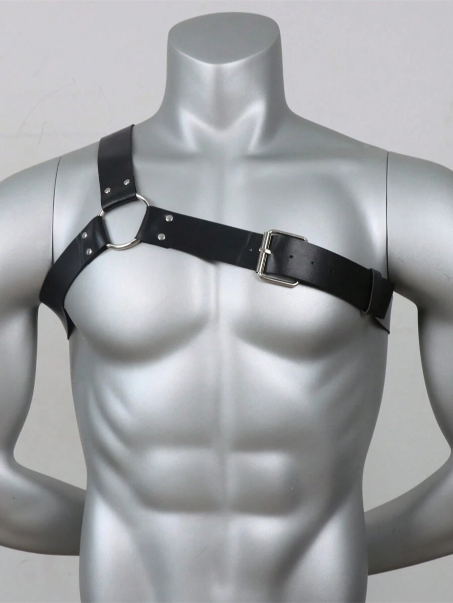 哥特式男士皮革吊带腰带身体束缚带时尚可调节背带吊带带金属夹朋克背带万圣节配饰、万圣节服装 - 黑色 - 查看 1