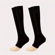 1 Pair Compression Zip Socks Zip-Up Solid Color High Elasticity Knee High Stretchy Support Stockings With Open Toe Health Care - Multicolor - View 11