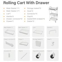 带抽屉的滚动实用推车，实用推车由多功能存储整理工具制成，适用于厨房、浴室、客厅、办公室、整理器和存储，3 层滚动推车，女孩大学宿舍必备品，办公桌整理器，粉色。户外装饰 - 白色3層附抽屜 - 查看 7