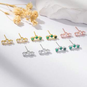 1 Pair Bohemian Zirconia Inlaid 925 Silver Hypoallergenic Stud Earrings For Daily Wear