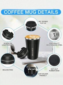 1 pieza/380ML/510ML Taza de café reutilizable de acero inoxidable, taza de viaje portátil, botella de agua aislada a prueba de fugas, apta para la oficina y el automóvil