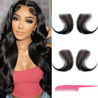 AOSHBAOSH Edges Hair HD Lace Baby Hair Edges 100% Human Hair Wig Hairline Wigs Human Hair For Women In Natural Black Lace Edges Baby Hair 2Pcs