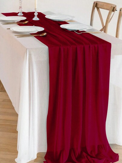 1 pieza/5 piezas Mantel de mesa de gasa roja, suministros de decoración de mesa para fiesta de boda, cubierta de mesa rojo vino, decoración de cumpleaños, aniversario de boda, fiesta familiar, decoración de mesa DIY, gasa burdeos para boda, decoración navideña, decoración de cocina navideña, mantel, decoración de Halloween, Día de San Valentín