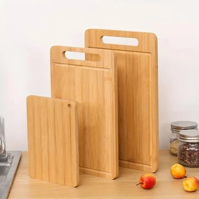 3 Pieces Bamboo Cutting Board Set With Drainage Holes - Kitchen Chopping Boards In Multiple Sizes, Design For Meat, Fruits & Vegetables (Single Or Set, Perfect Gift)