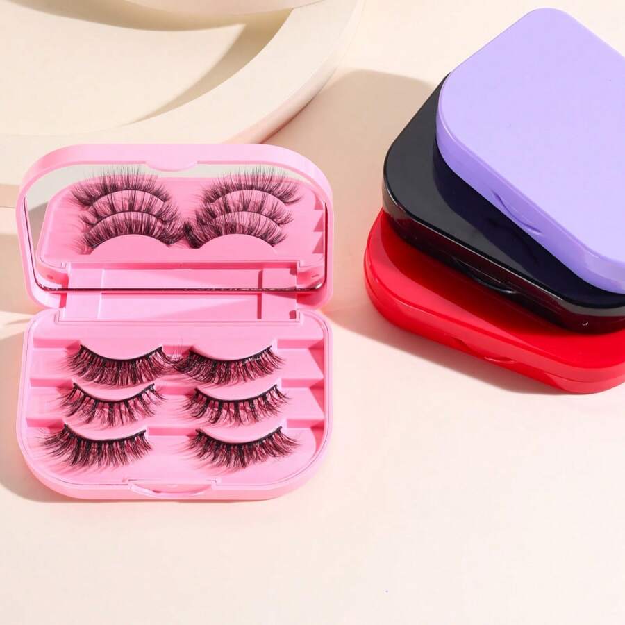 1pc False Eyelashes Storage Box, 3 Layer False Eyelash Travel Case Fake Eye Lash Organizer With Mirror Can Store-Dustproof-Dirtproof - Multicolor - View 1
