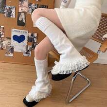 1 Pair Of Autumn/Winter Long Warm Sock Boot Covers, Vintage Spice Lace Big Lace Maiden Jk Flared T-Shaped Sock Leg Socks - Multicolor - View 6