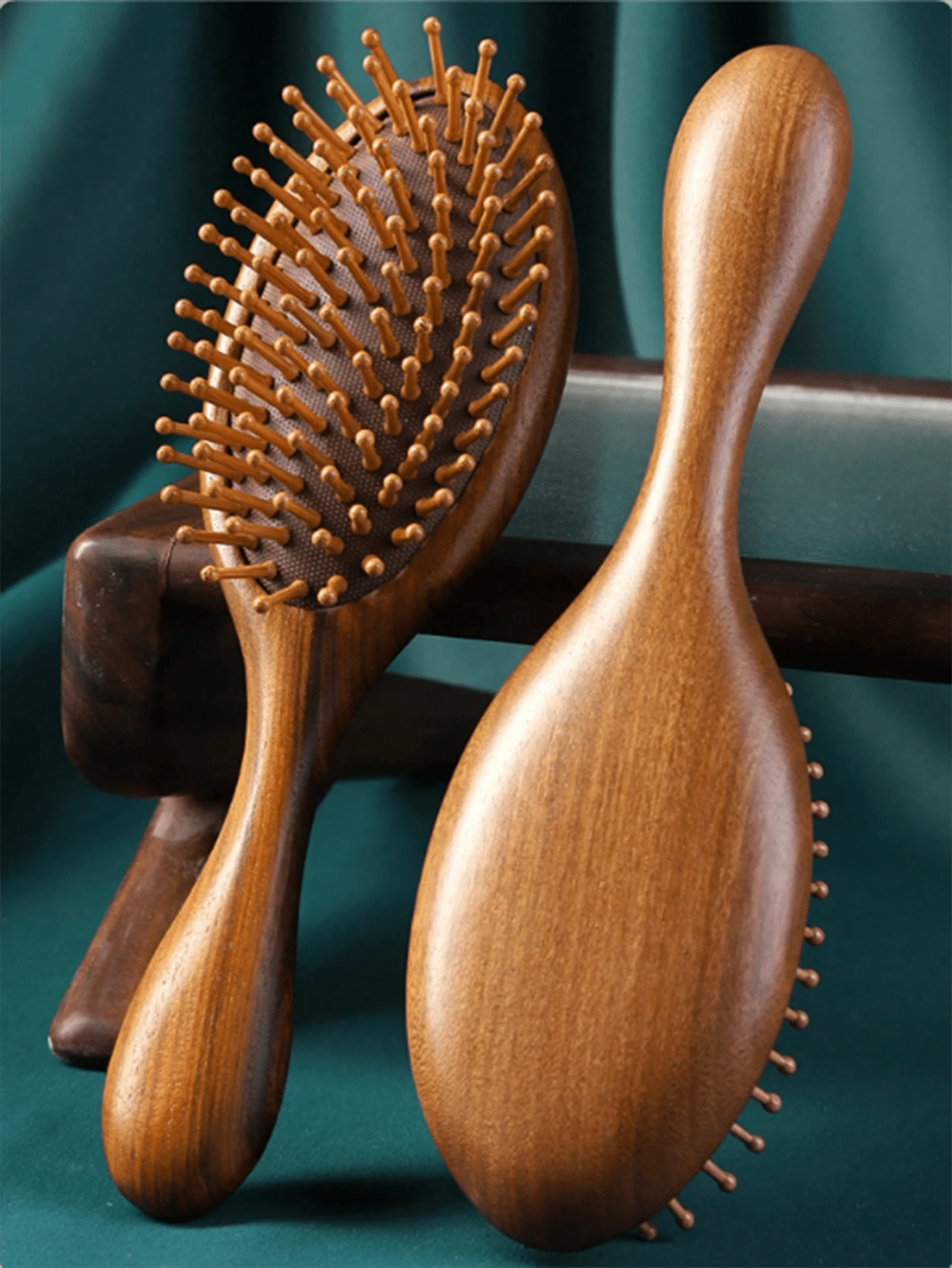 1 pieza Peine de madera de sándalo con cojín de aire, peine de masaje de madera antiestático para desenredar, estimular el cabelludo, crecimiento y engrosamiento del cabello, cuidado corporal para viajes, al aire libre, deporte, oficina, escuela - Marrón - Ver 1