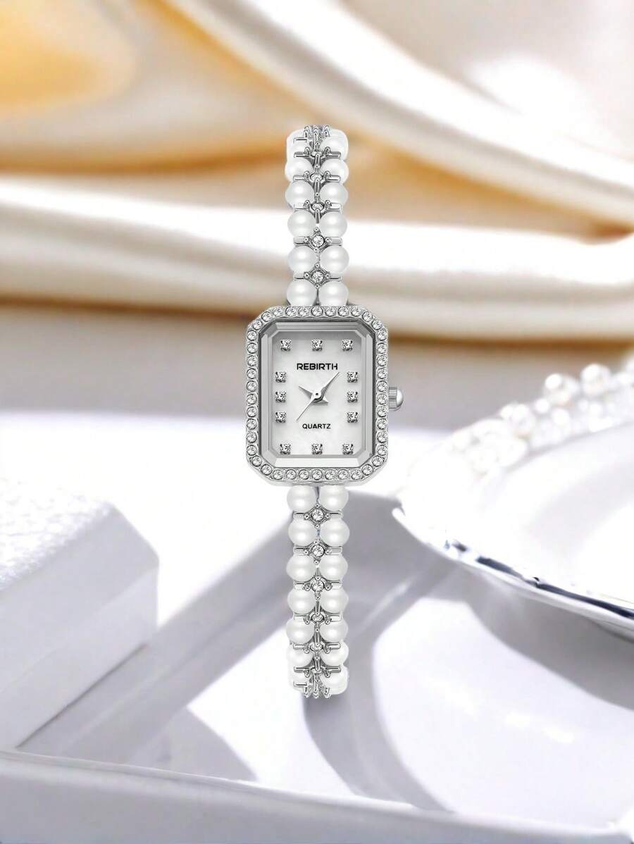 1pc Women Pearl Bracelet Watch, Boho Style, Elegant Party Or Daily Wear Gift