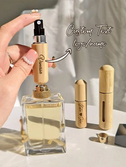 Bouteille de parfum pulvérisateur en bambou personnalisée, bouteille de parfum pulvérisateur avec nom personnalisé, petit vaporisateur rechargeable, bouteille de pulvérisation portable personnalisée, cadeau de demoiselle d'honneur