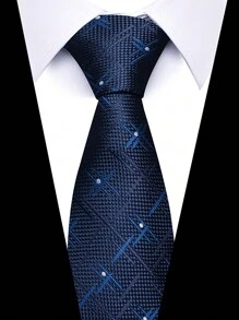 AlanKing 1pc Men's Dark Blue Plaid Striped Paisley Necktie Formal And Party Accessories For Men's Gift Men Necktie